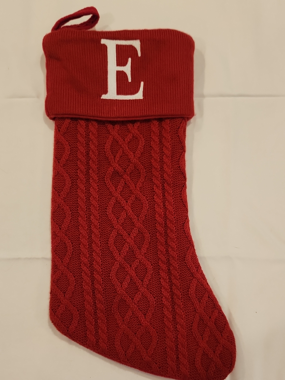 Red Knit stocking with Monogram E